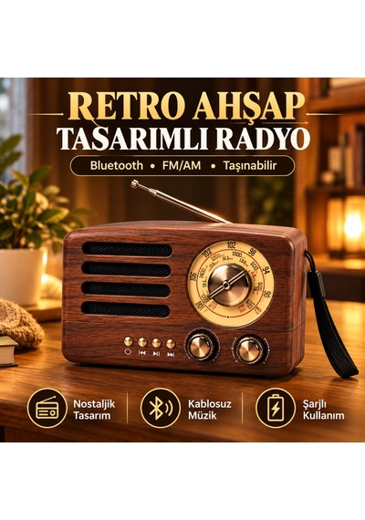 Kahveci.store Küçük Boy Retro, Nostaljik, Ahşap Tasarım Bluetooth Hoparlörlü, Şarjlı, Taşınabilir Büyük Döndürülebilen Düğmeli Fm/am Destekli Radyo Ns3380 22