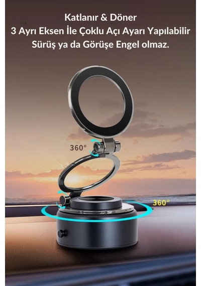 Wearfitpro Güçlü Mıknatıslı 360 Derece Dönebilen Ev Araba Her Alana Uyumlu Elektrikli Vantuz Cep Telefon Tutucu Gri