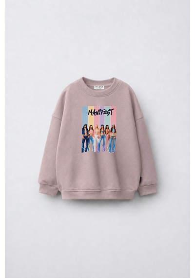 Fasardi Super Bear Adventure Baskılı Oversize 3 İplik Şardonsuz Uzun Kollu Unisex Çocuk Sweatshirt Koyu Bej