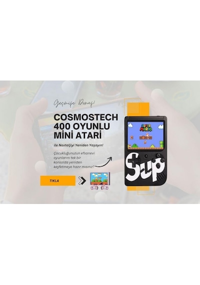 Cosmostech Sup Game Box Plus 400 Oyunlu Taşınabilir Mario Oyunlu Retro El Atarisi Siyah
