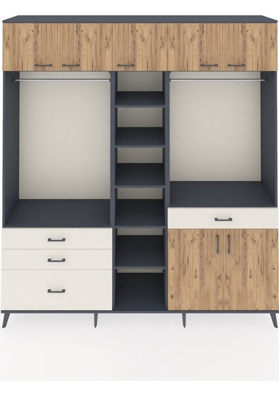 Hyperion Dolap 11 Raflı 4 Çekmeceli 2 Askılı 220x44x243 Antrasit-çam/aytaşı Çok Renkli Hyperion Dolap 11 Raflı 4 Çekmeceli 2 Askılı 220x44x243 Antrasit-çam/aytaşı Çok Renkli