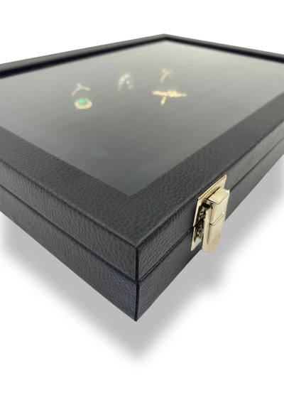 Richbox Yüzük Kol Düğmesi Broş Takı Kutusu Siyah İçi Alcantara Si