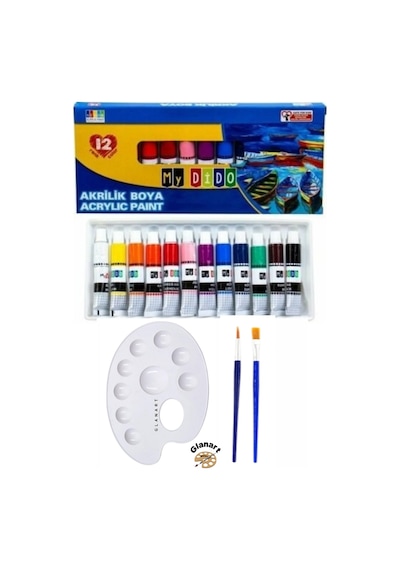 12 Renk Akrilik Boya Başlangıç Seti 12x9 Ml Çok Renkli