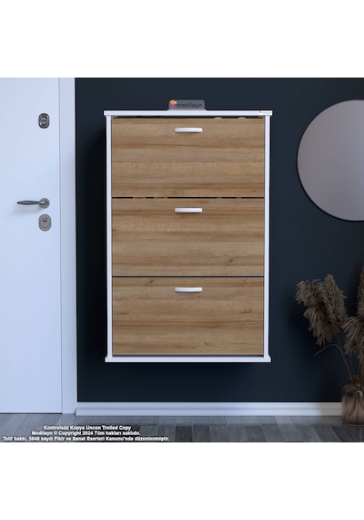 Modilayn Varbi Asma Antre Hol 72x115x26 Cm Lik 3 Düşer Kapak 6 Göz Bölmeli Ayakkabılık Beyaz - Meşe Modilayn Varbi Asma Antre Hol 72x115x26 Cm Lik 3 Düşer Kapak 6 Göz Bölmeli Ayakkabılık Beyaz - Meşe