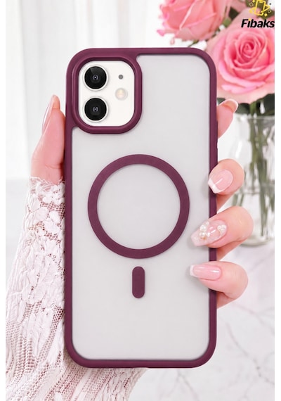 Fibaks iPhone 11 Uyumlu Kılıf Mat Renkli Parmak İzi Yapmaz Kamera Çıkıntılı Hassas Tuşlu Magsafe Destekli Kapak Bordo