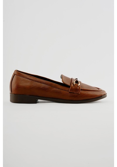 Kadın Loafer Gold Tokalı Günlük Ayakkabı Elio Taba Taba