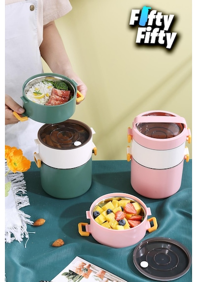 Vagonlife Lunch Box 3 Katlı Büyük Boy 1800 Ml Ofis-okul İçin Yeni Nesil Sefer Tası-fflbox3kat1800ml Pembe