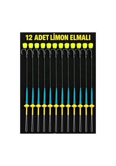 12 Adet Limon Elmalı Sazan Olta Takımı Büyük Sazan Iğneli Hazır Rig Ve Boli Seti