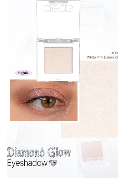 Cre'ars Yoğun Işıltılı Jel Yapılı Tekli Far Diamond Glow Eyeshadow 08 White Pink Diamond