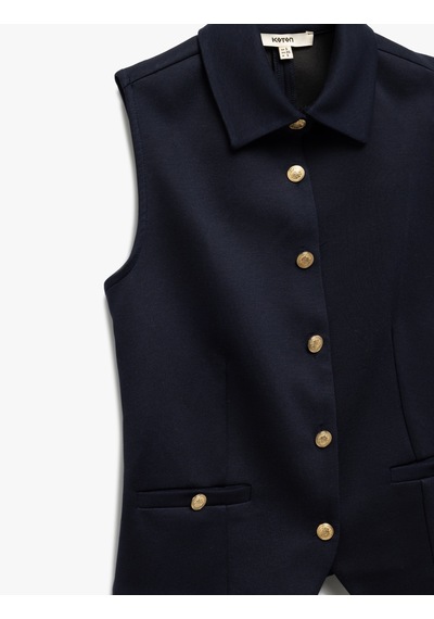 Koton Slim Fit Gold Düğme Detaylı Kolsuz Ceket Yaka Yelek Lacivert 5sak30062ek Lacivert