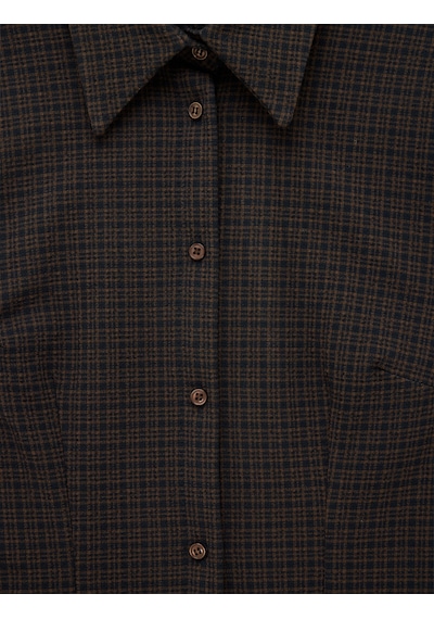 Koton Düğmeli Uzun Kollu Slim Fit Ekose Gömlek Kahverengi Ekose 7wak60050pw KAHVERENGİ EKOSELİ