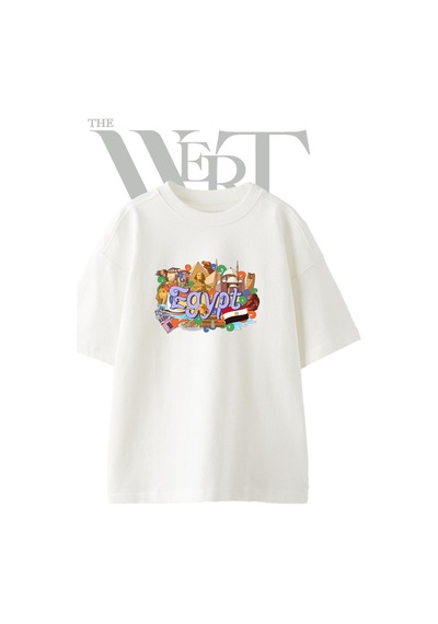 Thewert Egypt Icons Tasarım Baskılı Ünisex Beyaz Oversize T-shirt