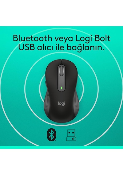 Signature M650 Kablosuz Mouse, Küçük Ve Orta Boy Sağ El İçin, 4000 Dpı, Sessiz, Bluetooth, Logi Bolt Usb Alıcı, 24 Ay Pil Ömrü, Siyah
