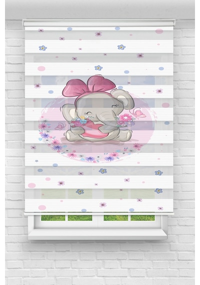 Perdecizade Enxboy Pembe Kurdaleli Fil Dijital Baskılı Zebra Perde-cocuk Odası-stor Perde Renkli