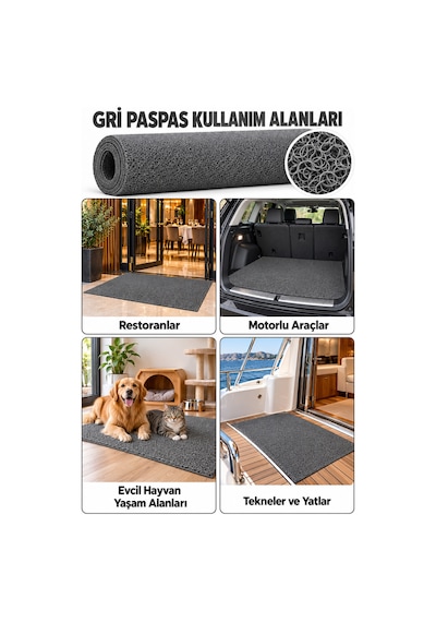Hortumtech Kıvırcık Paspas Kir Tutucu Pvc Kapı Önü İç Dış Mekan Eko 12 Mm - Gri 100 X 450 Cm