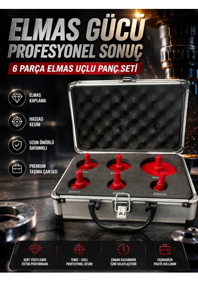 Mucit Home Pro Kutu 6 Parça Elmas Kaplı Panç Seti 20-65 Mm Mermer Granit Seramik Delme Panç
