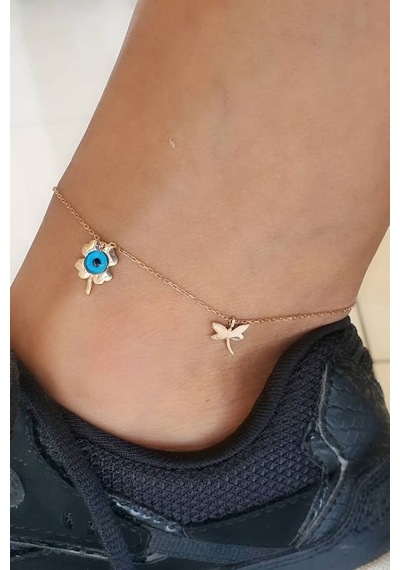 Nazar Boncuklu 925 Ayar Gümüş Üzerine Rose Altın Kaplama Trend Halhal Diğer