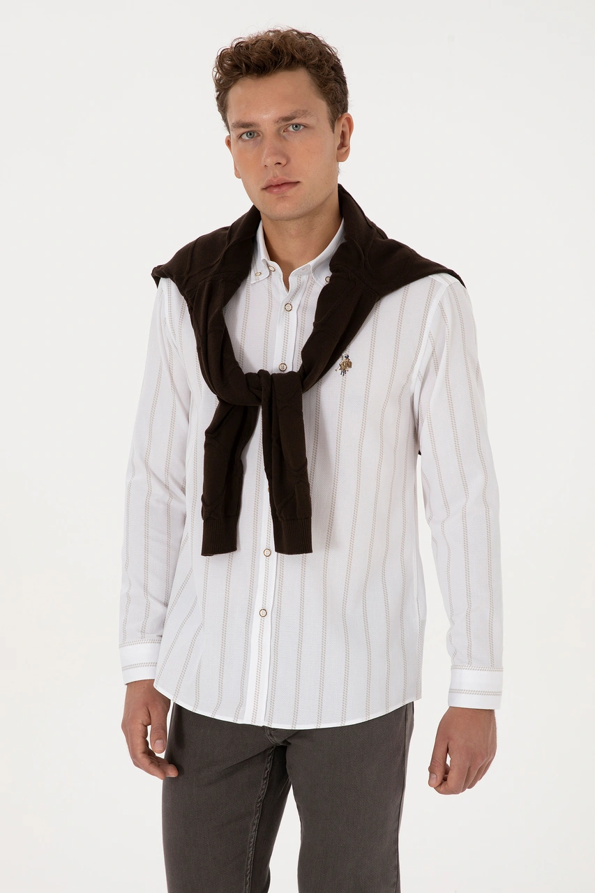 U.s. Polo Assn. Erkek Taş Gömlek Desenli 50308318-vr049 Tas