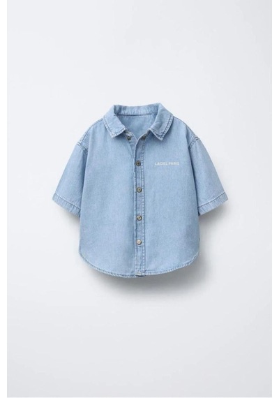 Magu Erkek Çocuk Oversize Denim Mavi Gömlek Şort Takım - Yazlık İkili Takım Mavi