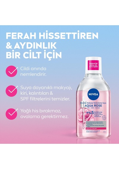 Tr Aqua Rose Gül Suyu Ve Serum İçeren Çift Fazlı Micellar Makyaj Temizleme Suyu 400ml,yüz Göz Dudak, Spf Filtrele