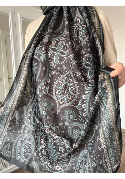 Modakaşmir Aminenesil Etnik Desen Soft Pamuk Şal Soft Yeşil Renk KOYU YEŞİL