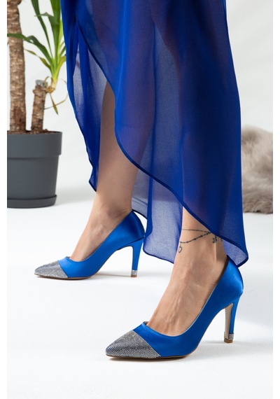 Deery Mavi Stiletto Taşlı Kadın Topuklu Ayakkabı - K0030zmvım01 Mavi