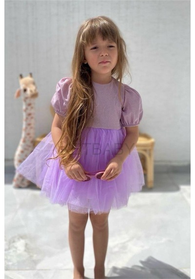 Ketbaby Kız Çocuk Balon Kol Elbise Lila Lila