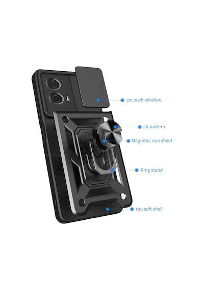 Vivo Y18e Uyumlu Tank Kılıf - Yüzüklü Standlı Extra Darbe Koruma Zırhlı Outdoor Kapak - Siyah