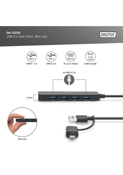 Digitus Da-70236 4 Port Usb 3.0 Çoklayıcı Hub Usb-type-c Soket