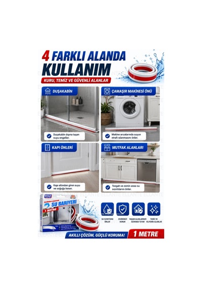 Su Bariyeri 1 Metre Kendinden Yapışkanlı Su Sızdırmaz Bant Duşakabin, Banyo, Mutfak Ve Kapı Altı