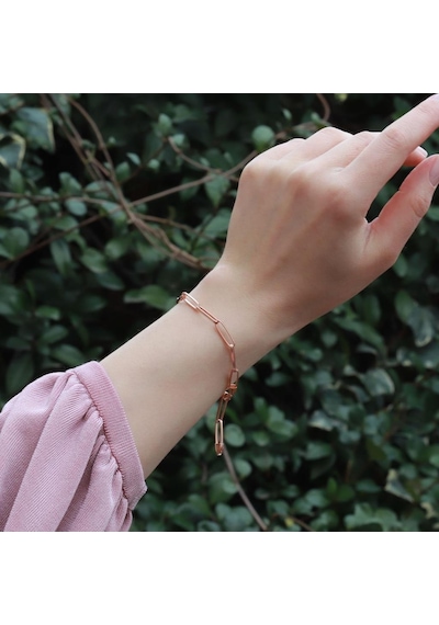 Rose Gold Kaplama Trend Geçme Zincir Gümüş Set Gümüş