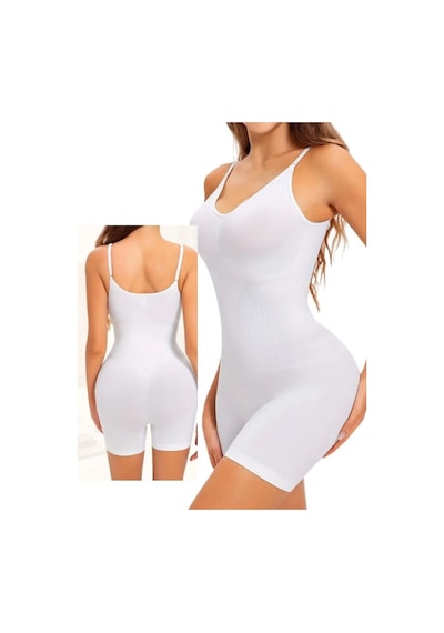 Momslab Kadın Toparlayıcı 2 Beden Küçülten Tam Boy Tulum Korse Beyaz1