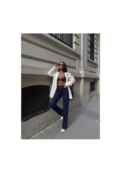 HLT Jeans Kadın Lacivert Wide Leg Yüksek Bel Likralı Jean Kot Pantolon Jessica-2041