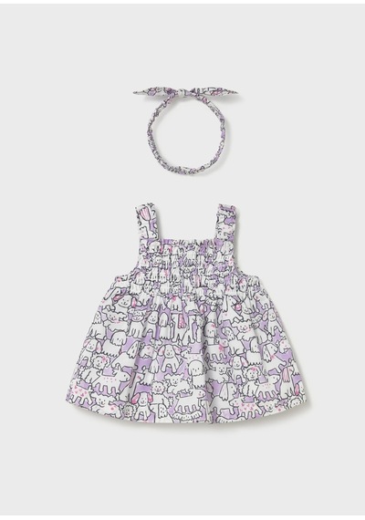 Kız Bebek Baskılı Bandanalı Elbise 1818 Lila