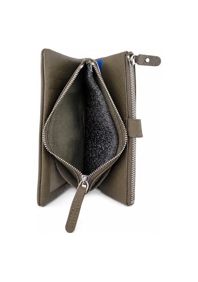 Alphaclub Bag Unisex Hakiki Deri Haki Renk Fermuarlı Çok Bölmeli Uzun Cüzdan