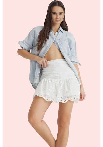 Ersefa Kadın Kısa Boy Şort Etek Dar Paça Pamuklu Dokuma Kumaş Günlük Kul beyaz