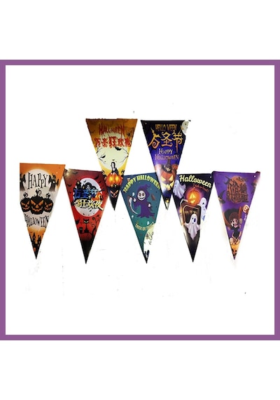 Bezos Lüks Baskılı Üçgen Model Halloween Banner Süs Bayrak 8 Li Rengaren Diğer