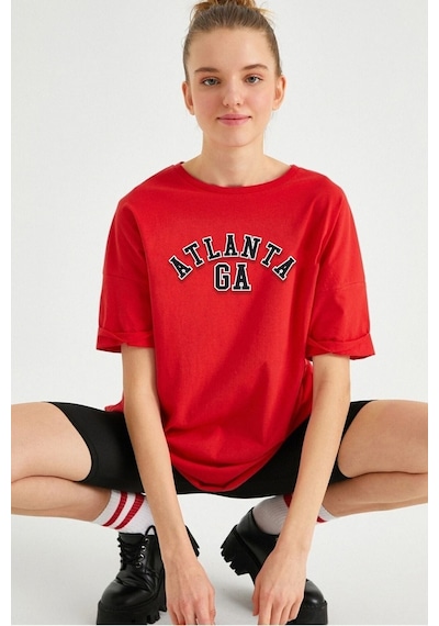Unisex Atlanta Baskılı Kısa Kol T-shirt Kırmızı