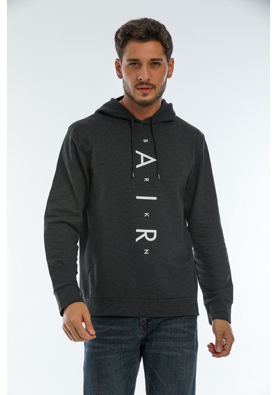 Süperlife Erkek Kapşonlu Regular Fit Air Baskılı İnce Sweatshirt Spr22sw162 Antrasit