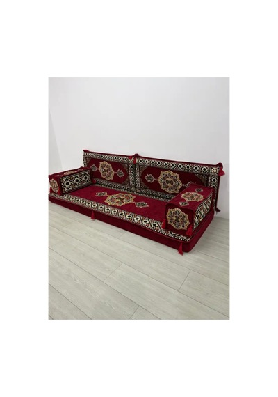 Güneş Modeli Bordo Otantik Şark Köşesi Takımı 2 Kolluklu - 5 Parça - Yer Minderi Seti 10 Cm Minder Kalınlığı