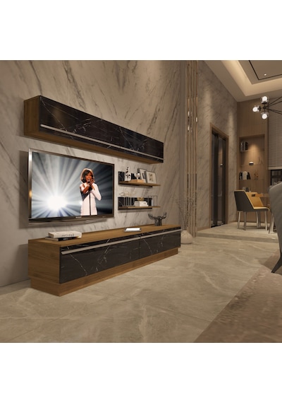 Decoraktiv Eko 5b Mdf Std Tv Ünitesi Tv Sehpası Pera - Siyah Mermer