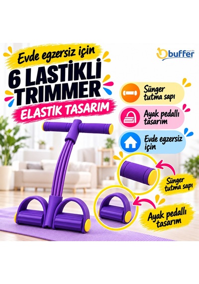6 Lastikli Body Trimmer Karın Kası Çalıştırıcı Elastik Egzersiz Yayı Ve Jimnastik Aleti Çok Renkli