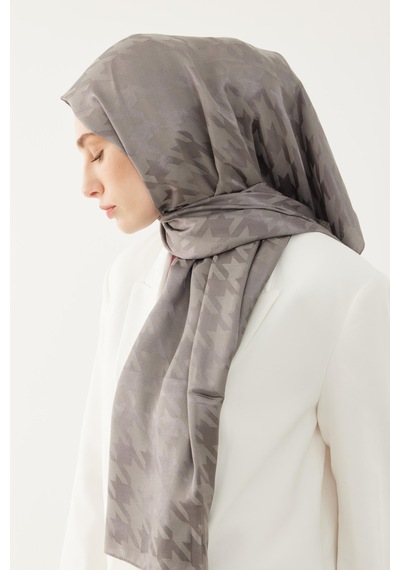 Mirsoy Scarf Kazayağı Desen Parlak Jakar Şal - Gri Gri
