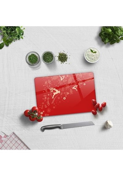 Decorita Cam Kesme Tahtası|Yeni Yıl Kırmızı|20cm x 30cm