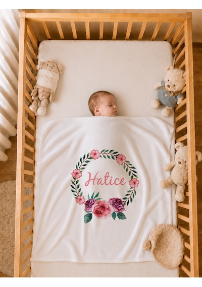 Pia Baby İsme Özel Kız Bebek Yenidoğan Hastane Çıkışı %100 Pamuk Organik Baskılı Battaniyeli Tulum Set 2063bt3x Ekru