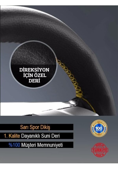 Tr Peugeot İle Uyumlu İçin Süper Deri Direksiyon Kılıfı, Sarı Şeritli Spor Dikiş Diğer