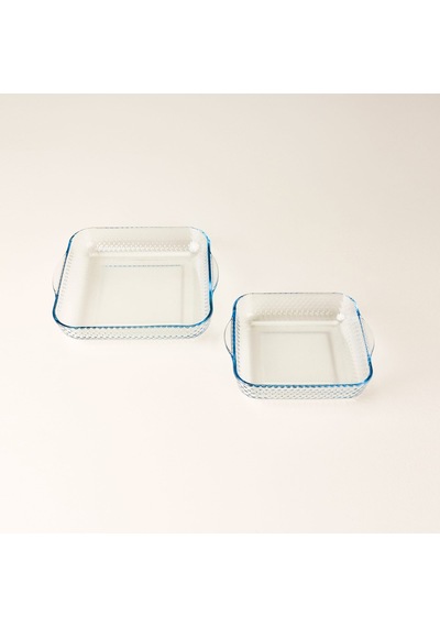 Kitchen Junto 2'li Petek Desenli Kare Fırın Kabı Seti - Şeffaf Çok Renkli