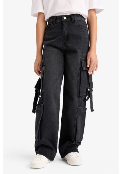 Defacto Kız Çocuk Wide Leg Kargo Geniş Paça Jean Pantolon E6185a825aunm36 Antrasit