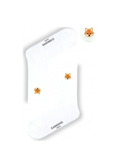 Carnaval Socks Nakışlı Tilki Desenli Beyaz Çorap Beyaz