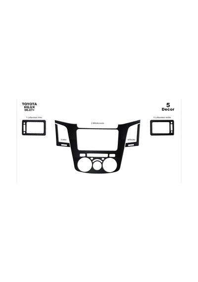 Toyota Hilux Pick-up Torpido Kaplama 2006-201 5 Parça Siyah Karbon